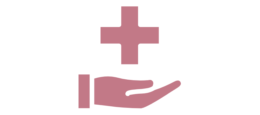 A graphic of a hand holding a medical cross