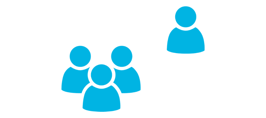 A graphic of one person isolated from two others