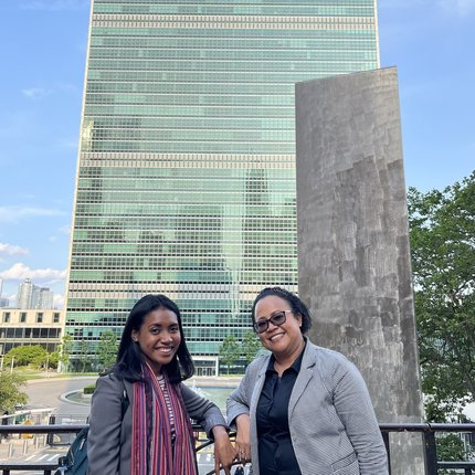 TLM representatives outside the UN building in New York