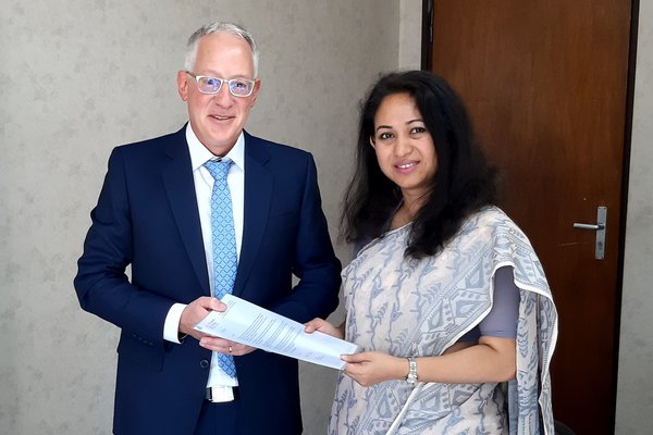 TLM Switzerland CEO, Markus, meets with a representative from Bangladesh's permanent mission to the UN in Geneva