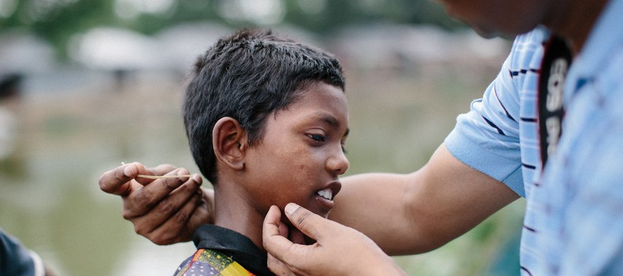 A boy undergoes a test for leprosy