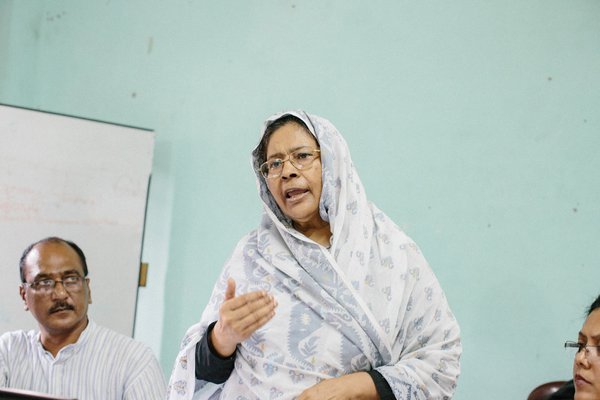 Momataze speaks at a meeting. She is the Founder of Mukti (Organisation working for women’s rights and care, based in Kushtia).