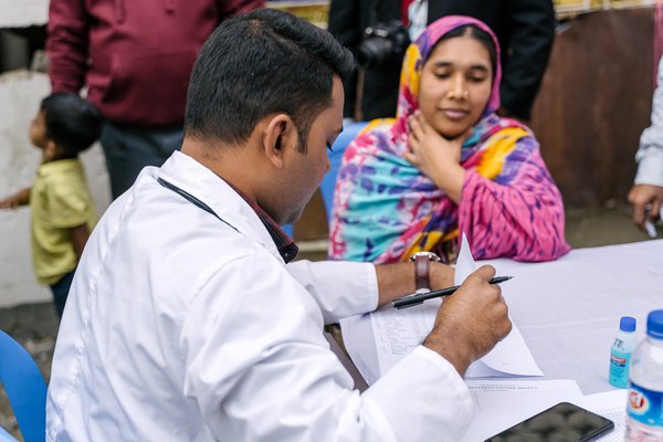 Dr Albert Pobon at a clinic in Bangladesh