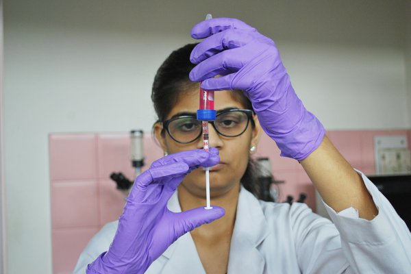 A researcher at our Stanley Browne Laboratory in India