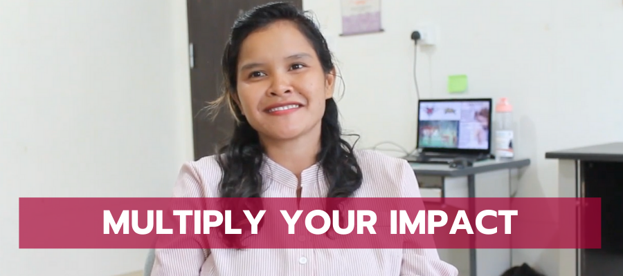 Picture of a woman. At the bottom of the image are the word 'Multiply your impact'