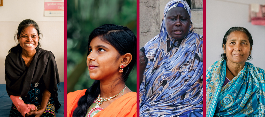 A collage of four women affected by leprosy