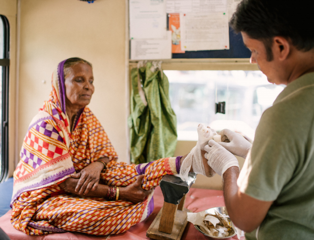 Sarita receives care in one of our mobile clinics